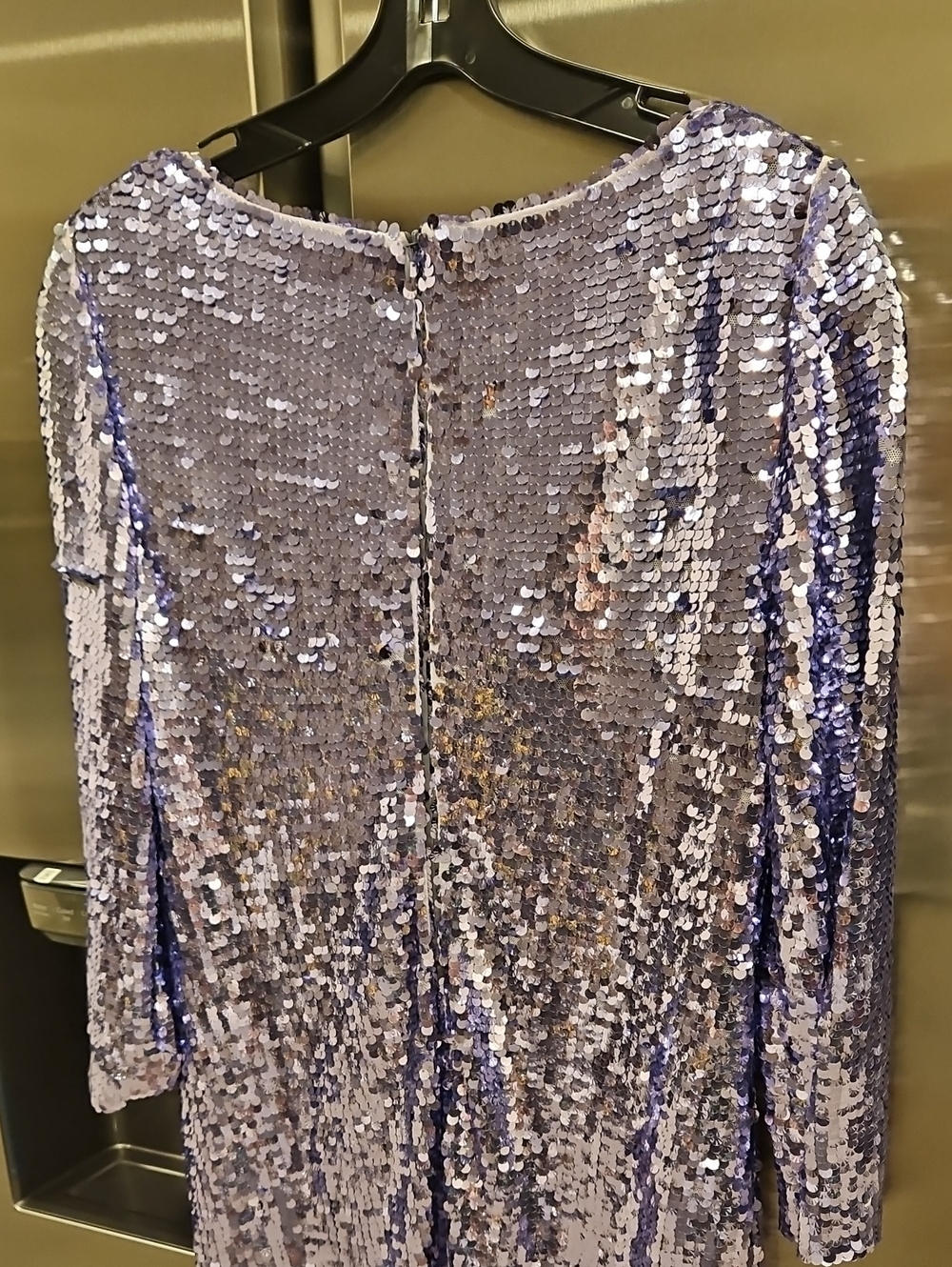 💕ST. JOHN Sequin Sheath Dress Lilac Long Sleeve Cocktail Party Evening 12 NWOT - Picture 9 of 14